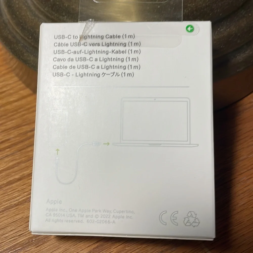 USB-C to lightning cable 1M long. (About 3ft)
